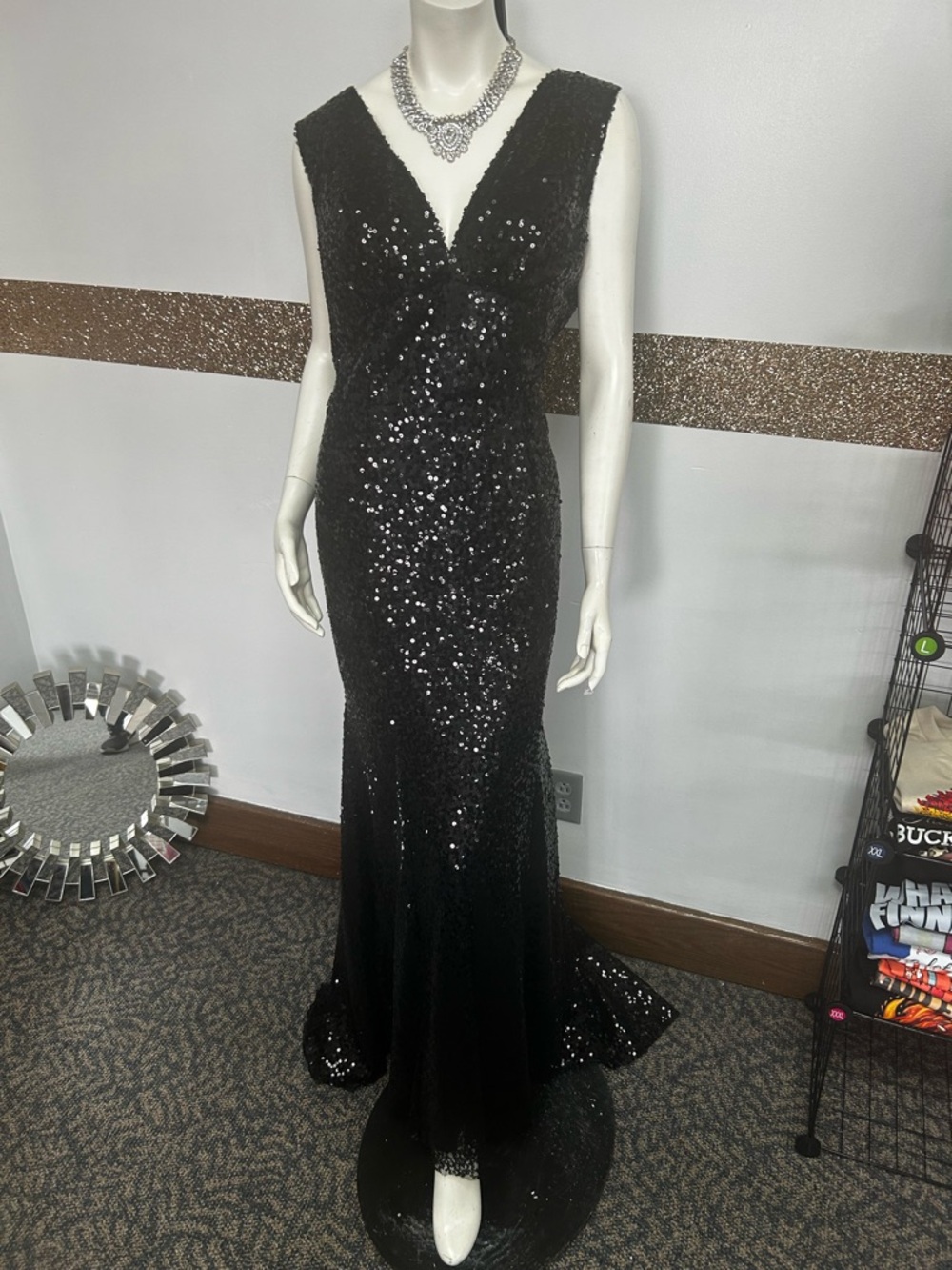 Black Sequin V-Neck Evening Gown